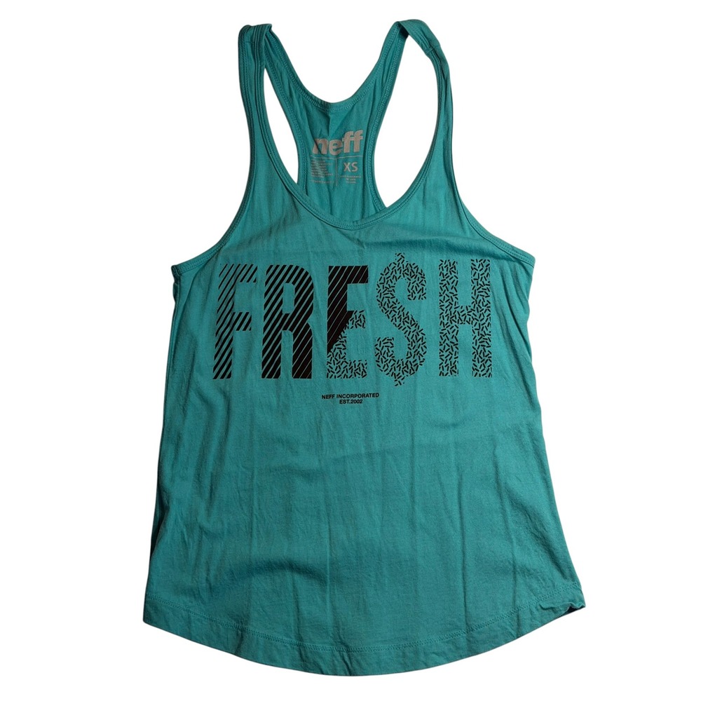 Neff Tank Top Teal Green‎ Fresh Graphic Racerback Scoop Neck XS Womens